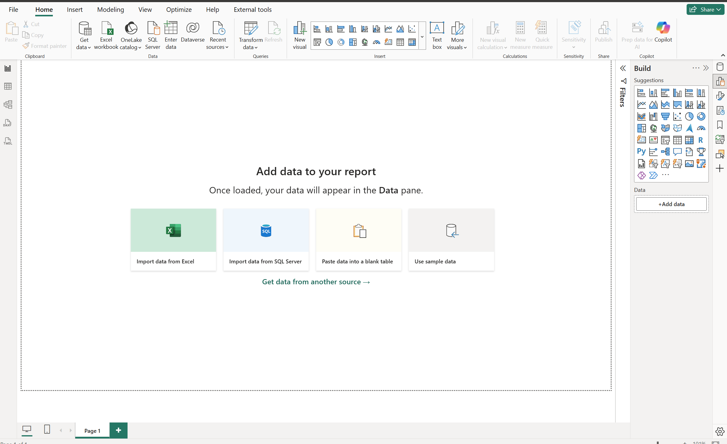 Power BI Desktop main screen