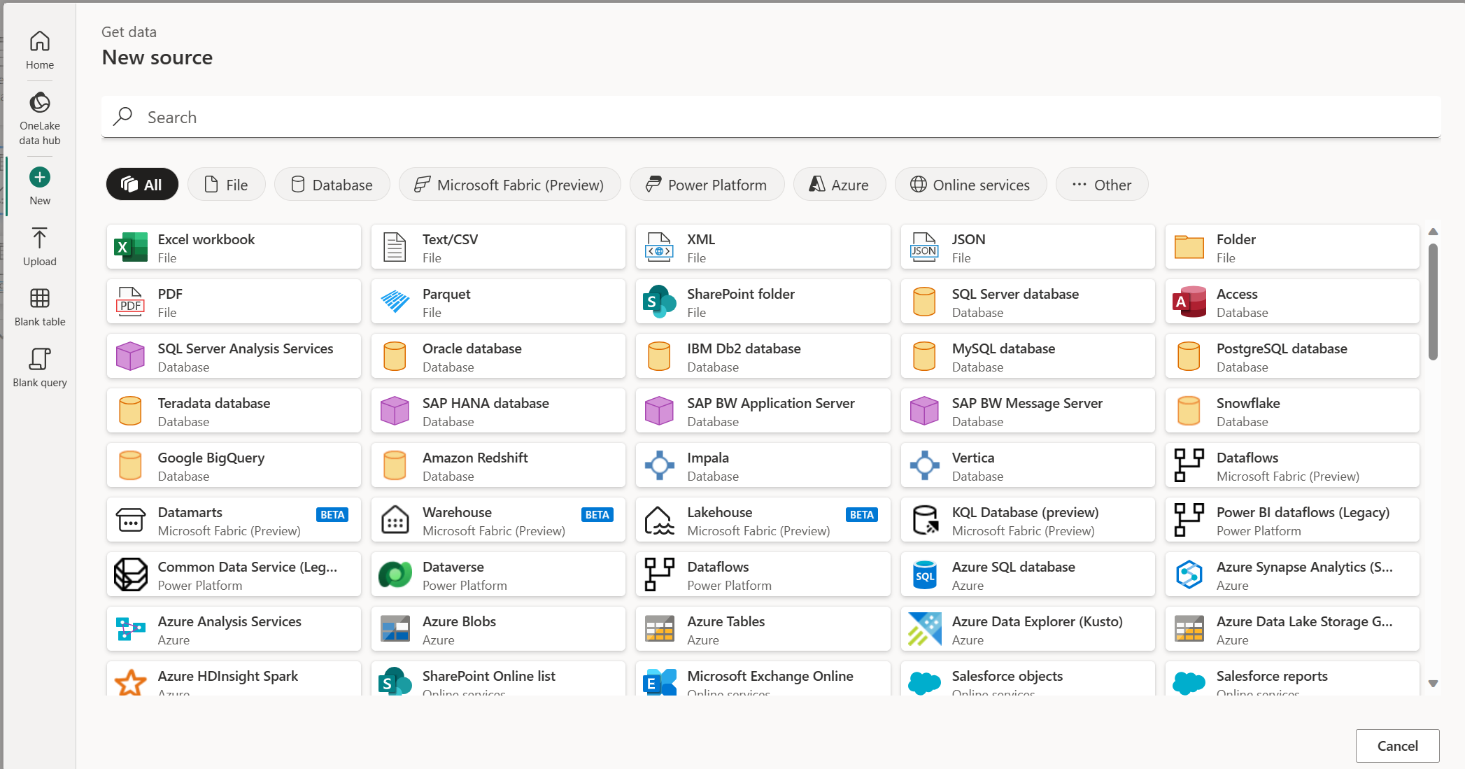 Power Query data options